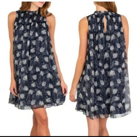 NWT Joie mini dress sz med. Black and grey floral print lined with black - Picture 1 of 16